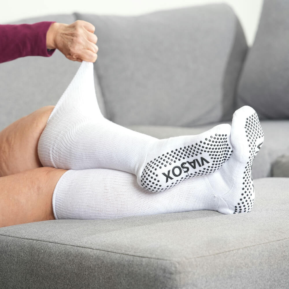 White EasyStretch™ Gripper Socks - Image 5
